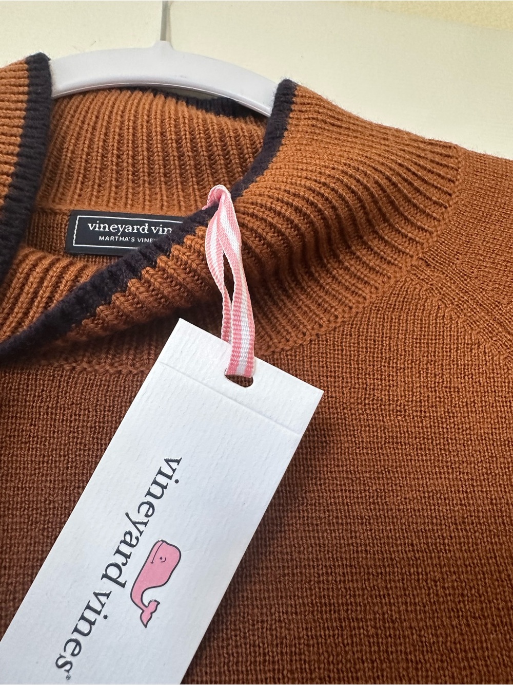 NWT Vineyard Vines Cashmere Merino Blend Brenton Stripe Mock Neck Sweater Spice - Picture 3 of 6